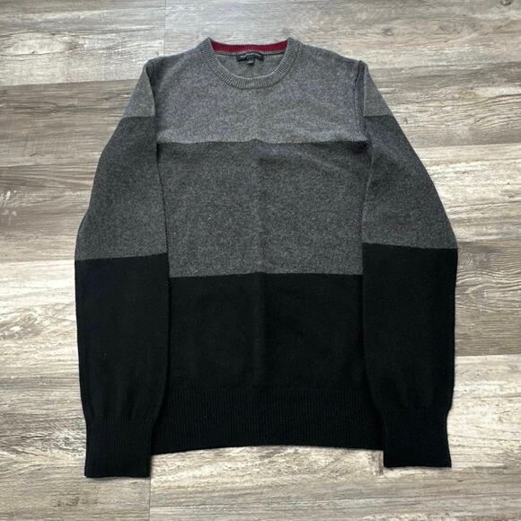 Banana Republic Black Gray 3 Tone Striped Mens L Merino Wool Blend Sweater - Picture 1 of 10